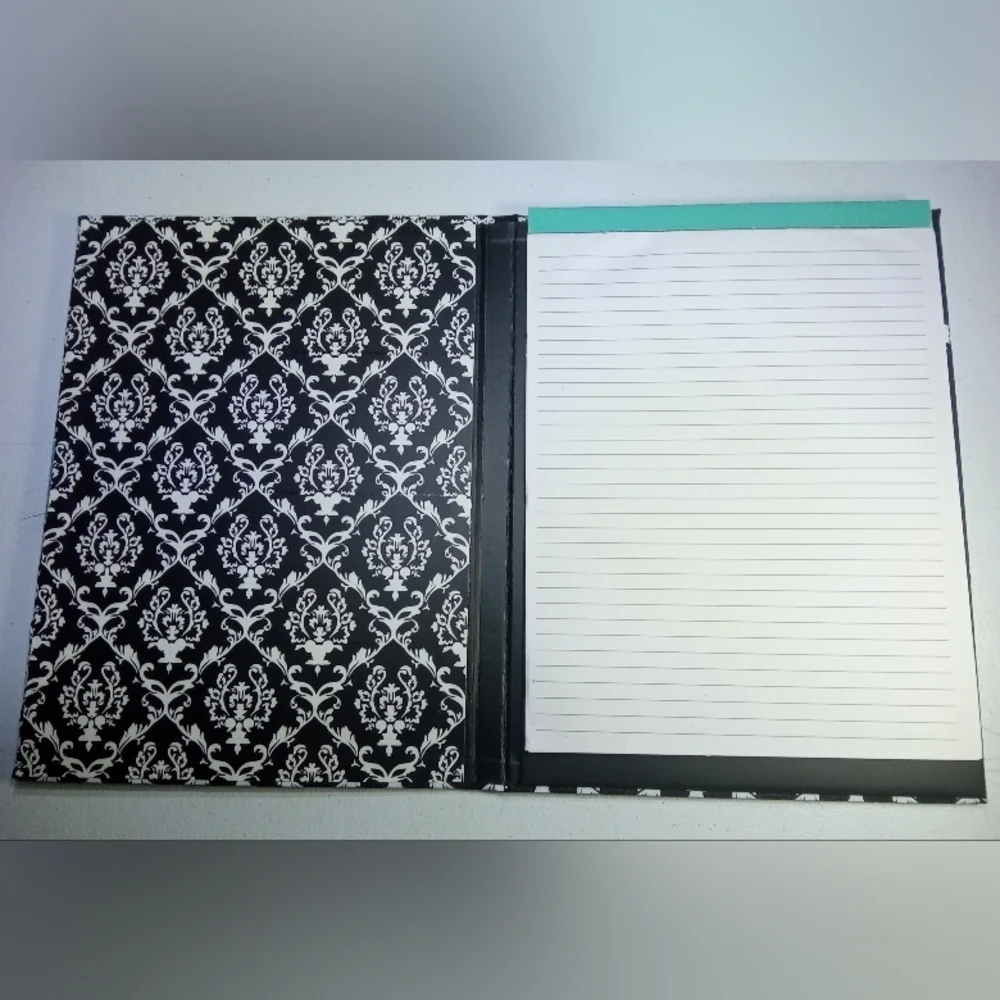 Monogrammed D Black White Aqua Damask Notebook File Legal Tablet Journal Folder